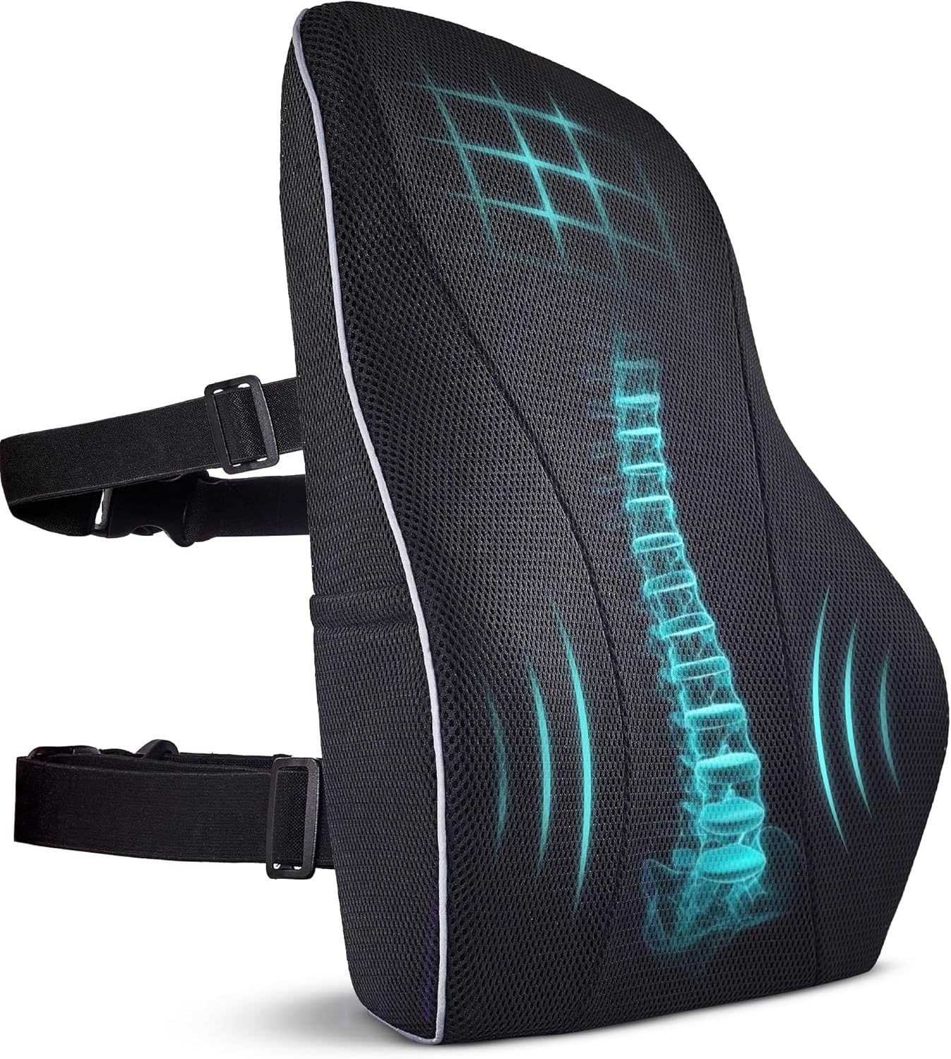Extra Dense Lumbar Pillow with Double Adjustable Straps - Ergonomic Lumbar Support Pillow for Office Chair, Car, Couch Firm Back Support for Lower Back & Spine Pain Relief Memory Foam Cushion - Image 1