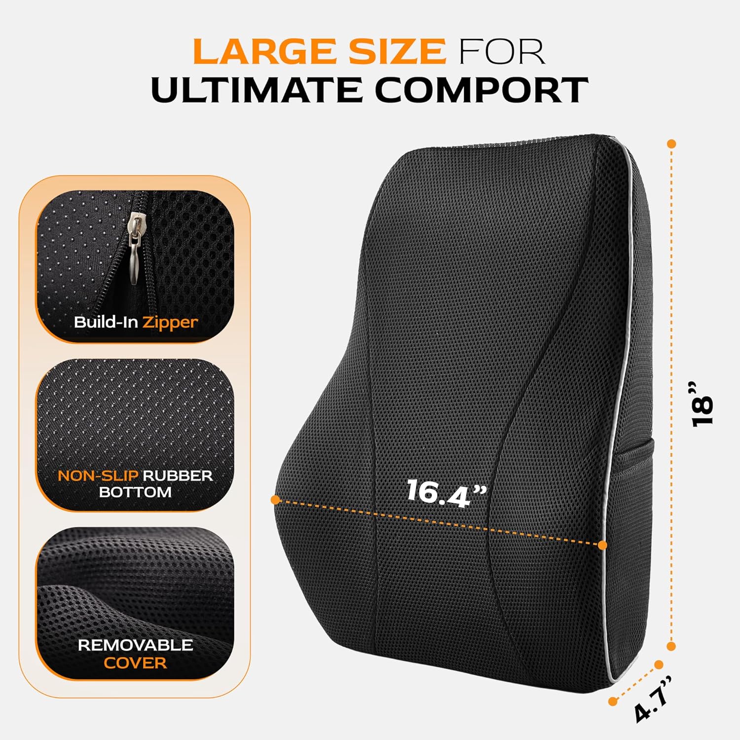 Extra Dense Lumbar Pillow with Double Adjustable Straps - Ergonomic Lumbar Support Pillow for Office Chair, Car, Couch Firm Back Support for Lower Back & Spine Pain Relief Memory Foam Cushion - Image 3