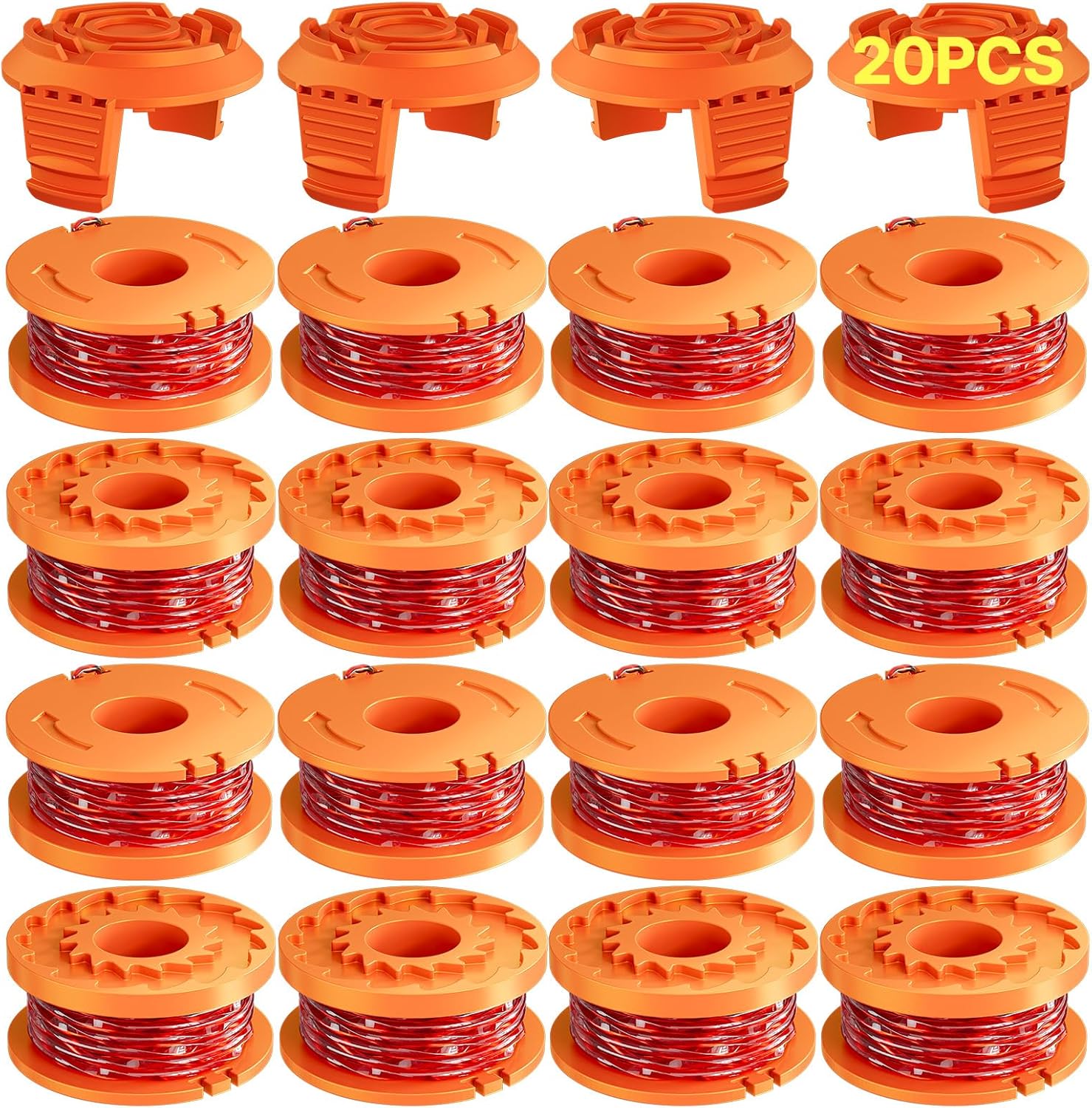 20 Pack (WA0010)Replacement Trimmer Line Spool Compatible with Worx Weed Eater, 0.065 inch Trimmer Line Refills for Worx Trimmer,Weed Wacker String Replacement Parts(16 Trimmer Spools,4 Trimmer Caps) - Image 1