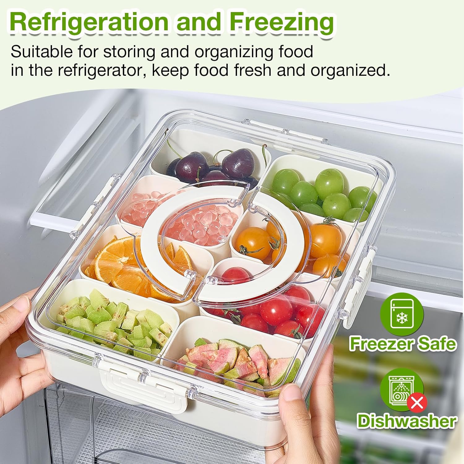 Snackle Box Container, 2 Pack Divided Serving Tray with Lid and Handle, Snack Box Charcuterie Container for Portable Snack Platters, Clear Organizer for Candy, Fruits, Travel, Party, Picnic - Image 4
