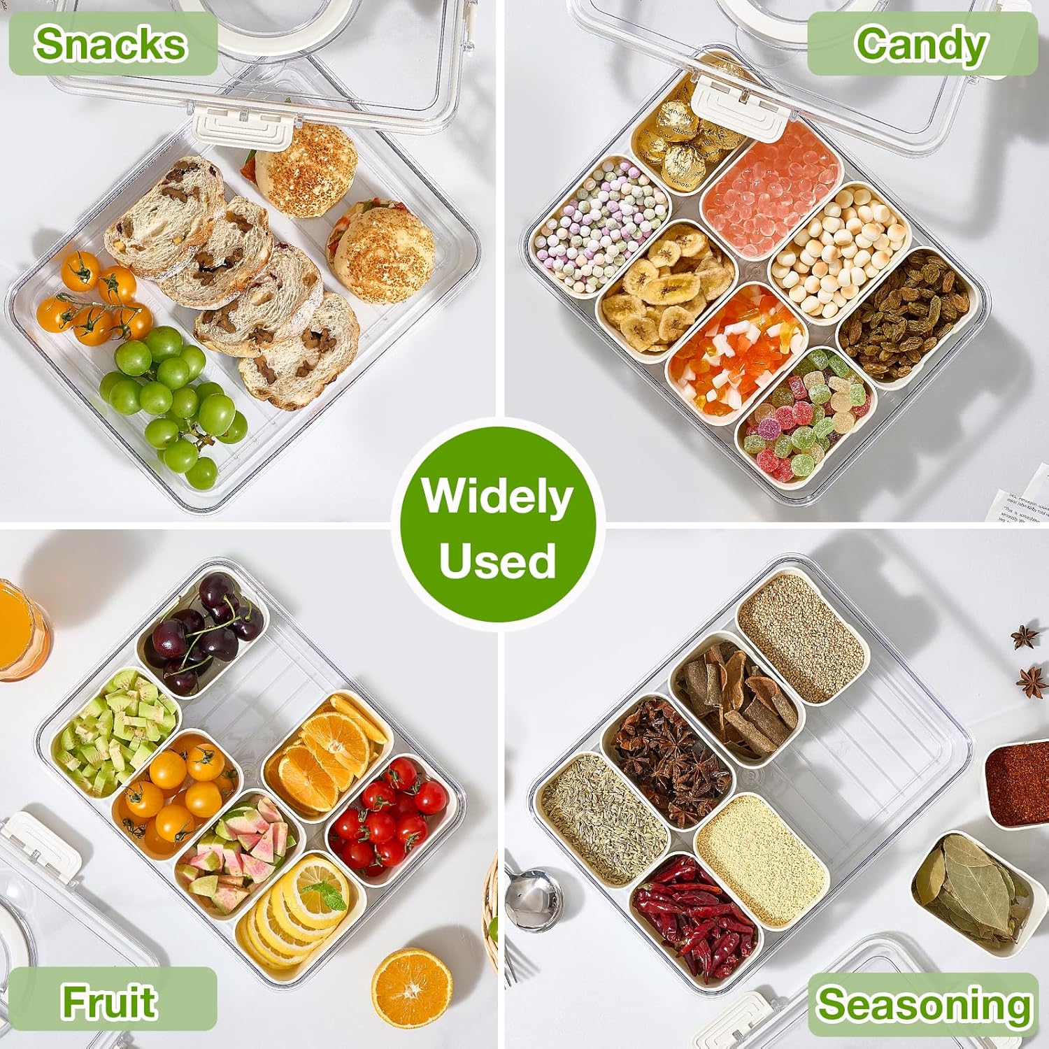 Snackle Box Container, 2 Pack Divided Serving Tray with Lid and Handle, Snack Box Charcuterie Container for Portable Snack Platters, Clear Organizer for Candy, Fruits, Travel, Party, Picnic - Image 6