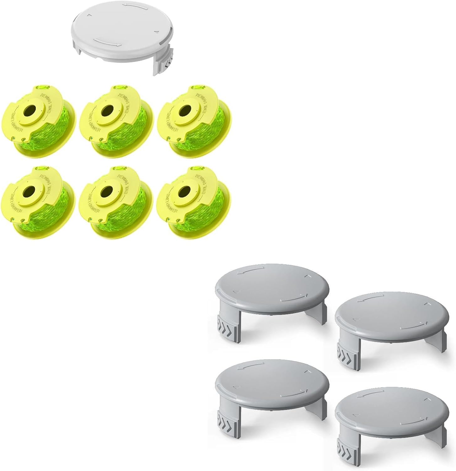7 PCS Weed Wacker String and 4 Pack AC14HCA Replacement Spool Cap Compatible with Ryobi One Plus+ AC80RL3 - Image 1