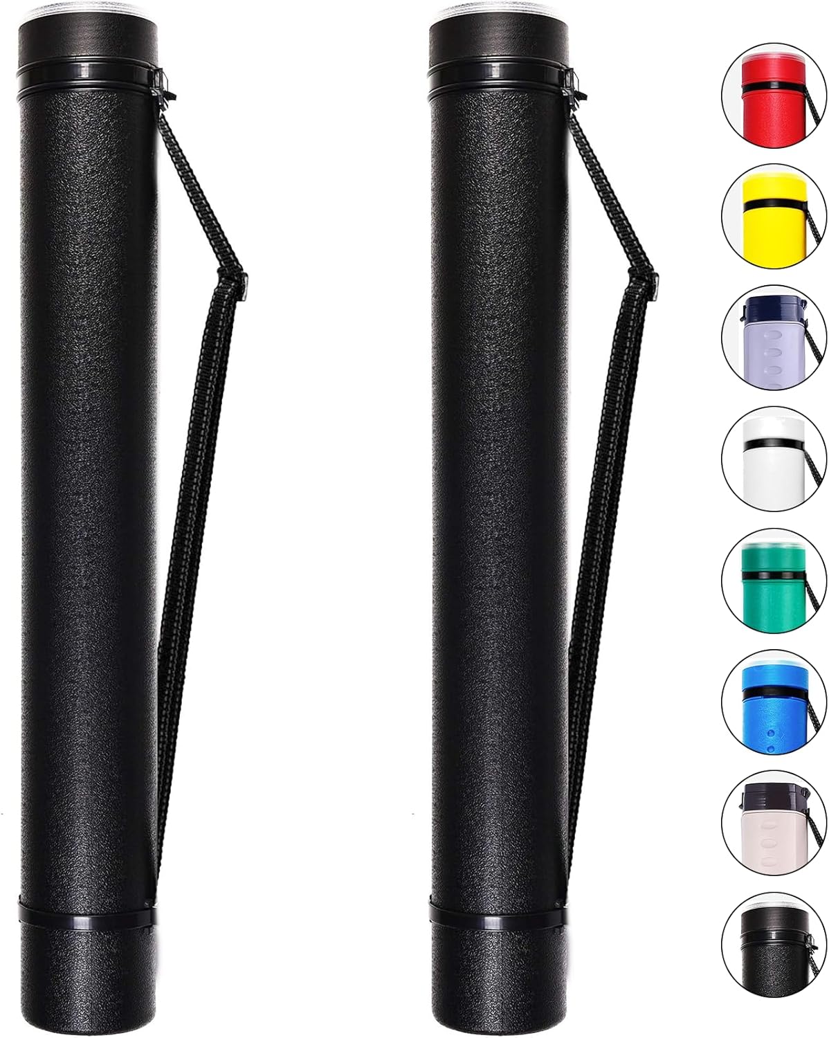 2-Pack Extendable Poster Tubes Expand from 24.5” to 40” with Shoulder Strap | Carry Documents, Blueprints, Drawings and Art | Black Portable Durable Round Storage Cases with Lids and Labels - Image 1