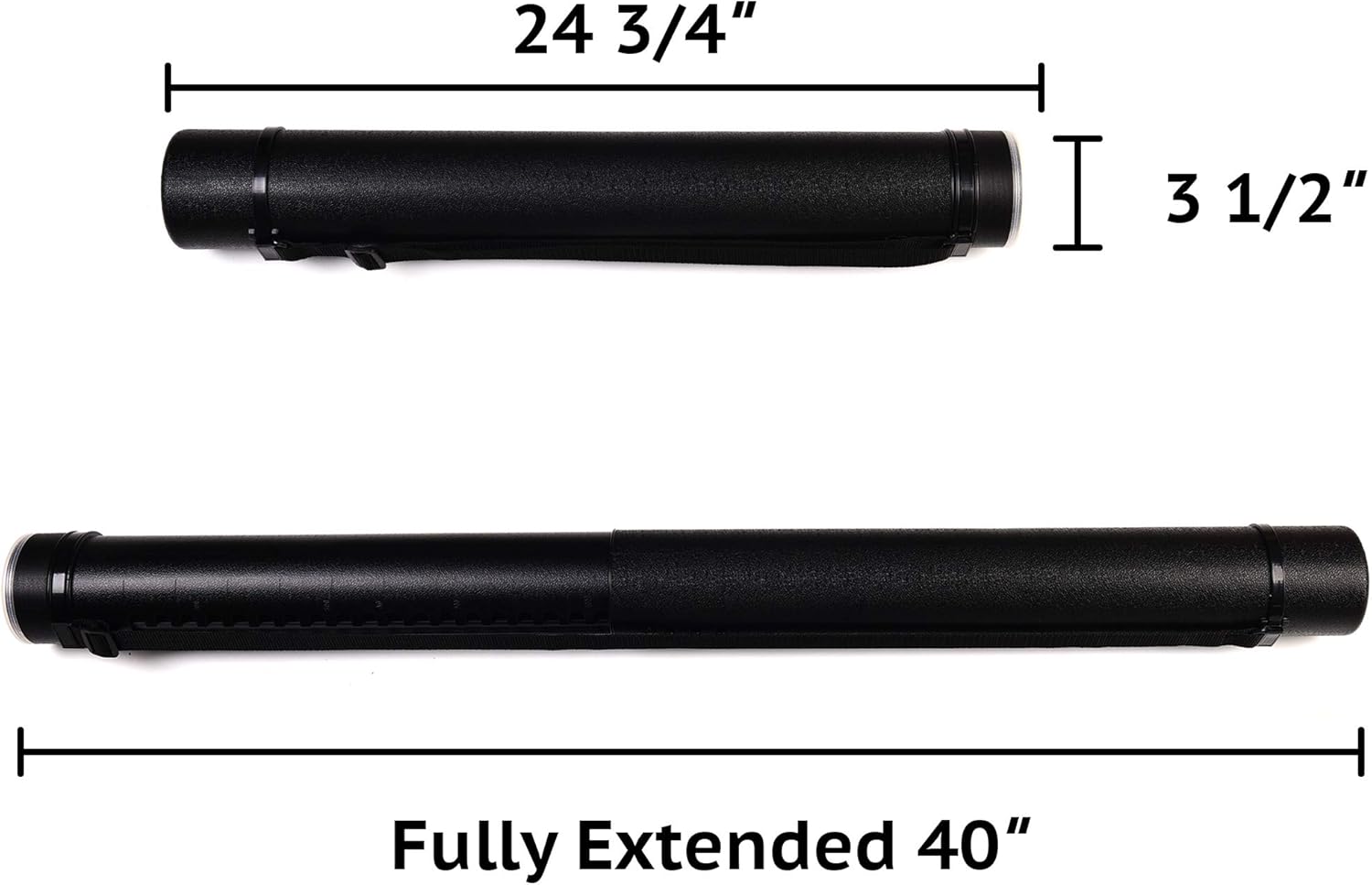 2-Pack Extendable Poster Tubes Expand from 24.5” to 40” with Shoulder Strap | Carry Documents, Blueprints, Drawings and Art | Black Portable Durable Round Storage Cases with Lids and Labels - Image 2