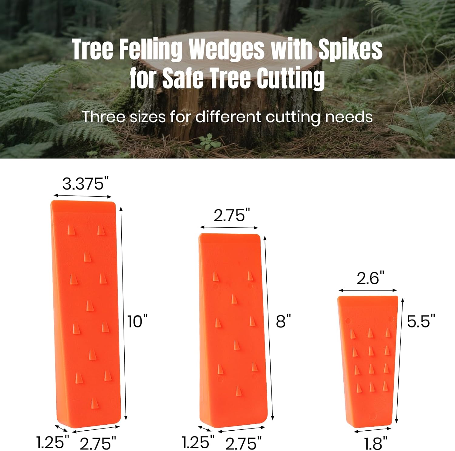 6 Pack Tree Felling Wedges with Spikes for Safe Tree Cutting – 2 Each of 10
