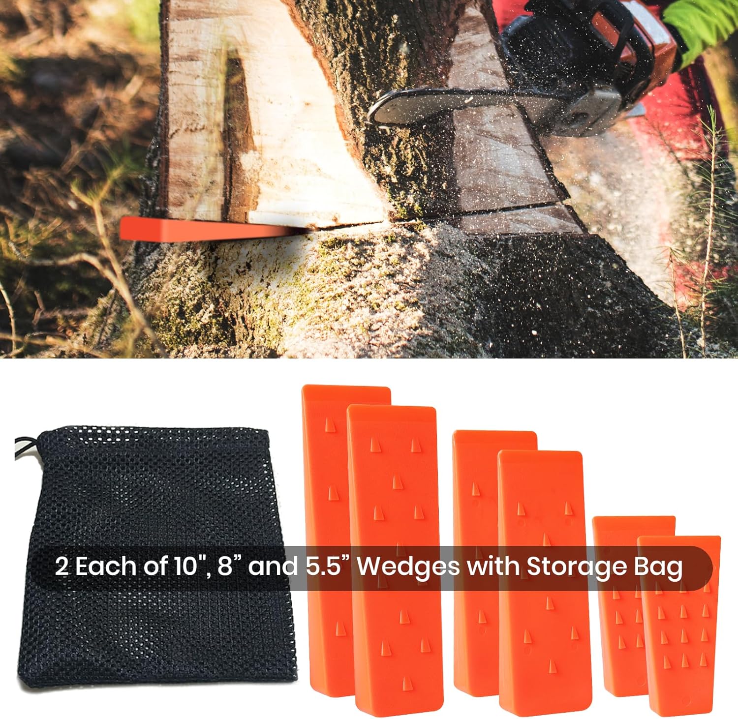 6 Pack Tree Felling Wedges with Spikes for Safe Tree Cutting – 2 Each of 10