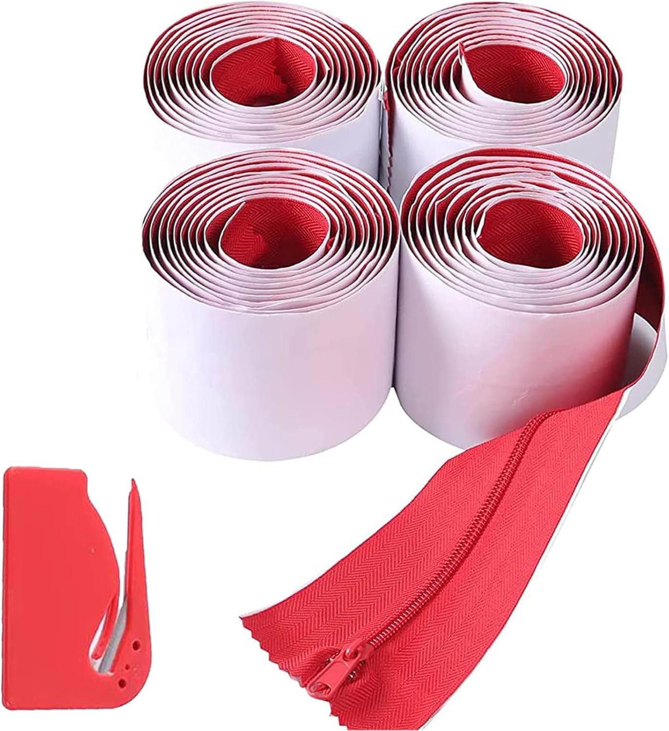 4-Pack Heavy-Duty Dust Protector Zipper (Red) - Self-Adhesive Instant Door Zipper - 7 Ft Length x 3