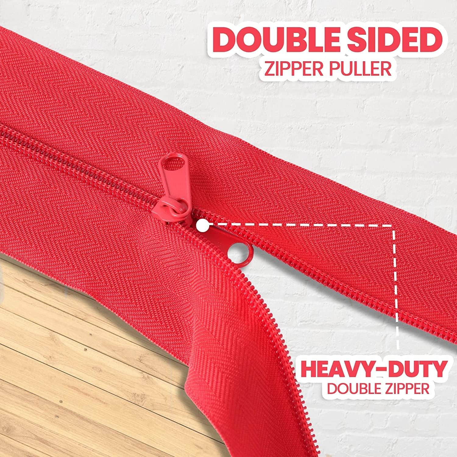 4-Pack Heavy-Duty Dust Protector Zipper (Red) - Self-Adhesive Instant Door Zipper - 7 Ft Length x 3