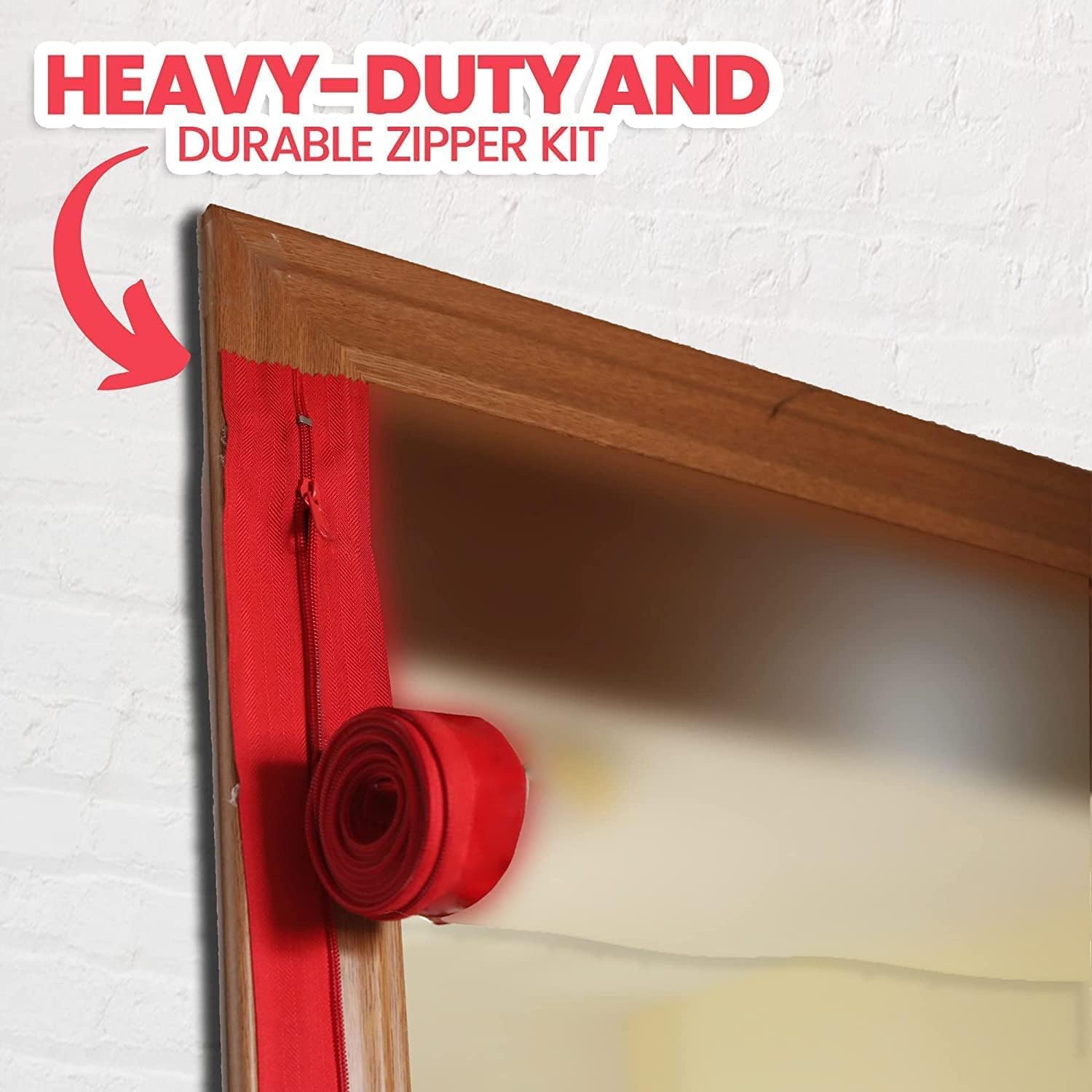 4-Pack Heavy-Duty Dust Protector Zipper (Red) - Self-Adhesive Instant Door Zipper - 7 Ft Length x 3