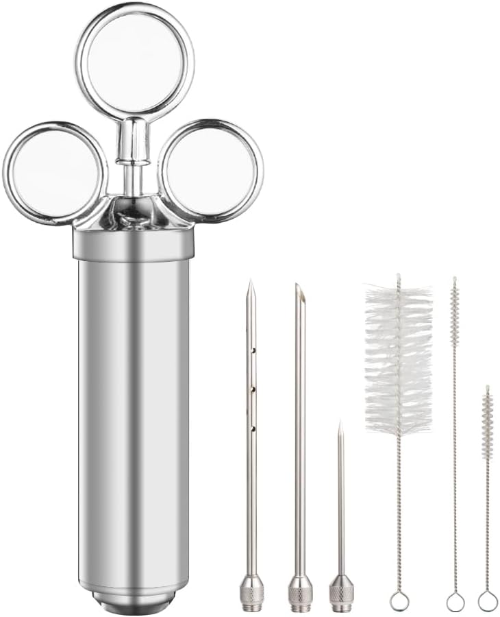 Meat Injector Syringe, 2oz Turkey Injector Seasoning, 304-Stainless Steel Seasoning Injector with 3 Marinade Needles and 3 Cleaning Brushes for Smoked BBQ Grilling - Image 1