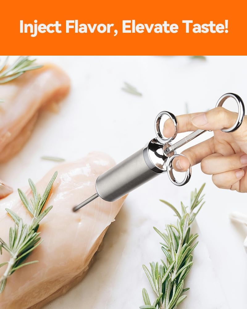 Meat Injector Syringe, 2oz Turkey Injector Seasoning, 304-Stainless Steel Seasoning Injector with 3 Marinade Needles and 3 Cleaning Brushes for Smoked BBQ Grilling - Image 2