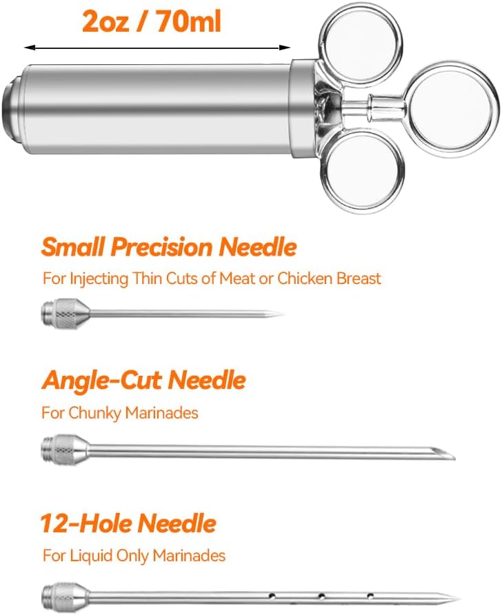 Meat Injector Syringe, 2oz Turkey Injector Seasoning, 304-Stainless Steel Seasoning Injector with 3 Marinade Needles and 3 Cleaning Brushes for Smoked BBQ Grilling - Image 3