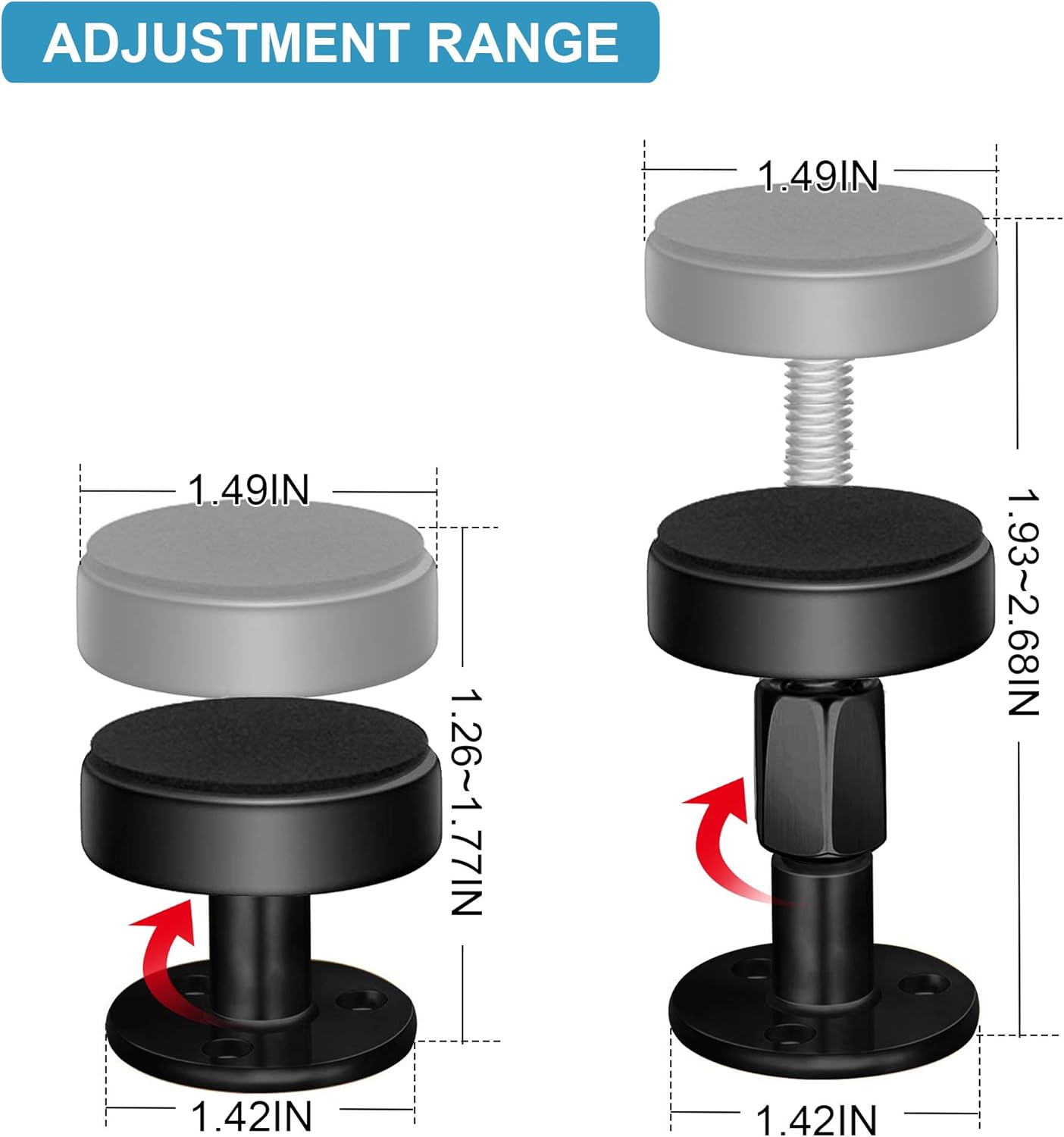 Adjustable Threaded Bed Frame Anti-Shake Tool, Headboard Stoppers, Bedside Anti Shake Tool for Beds Cabinets Sofas, 4PCs, 30-68mm (Black) - Image 2