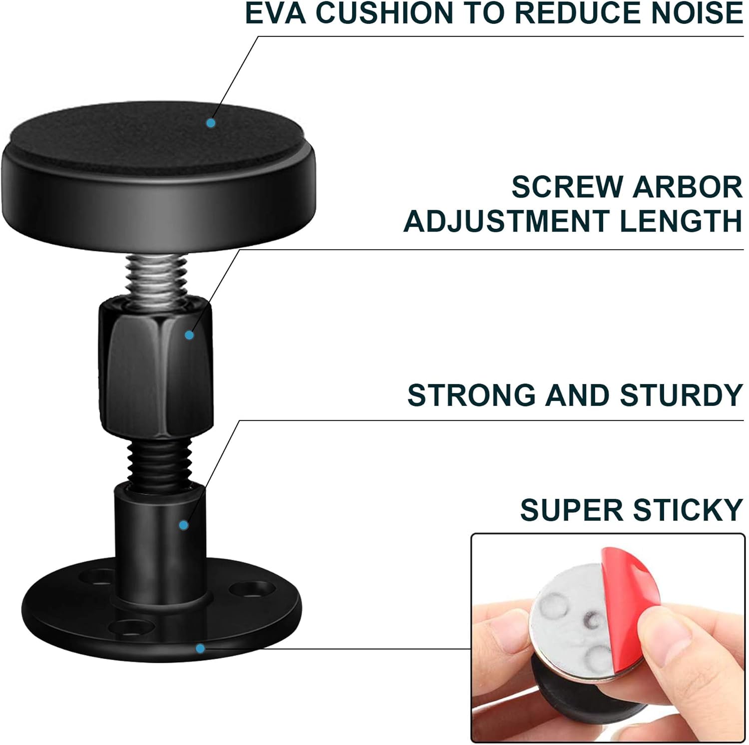 Adjustable Threaded Bed Frame Anti-Shake Tool, Headboard Stoppers, Bedside Anti Shake Tool for Beds Cabinets Sofas, 4PCs, 30-68mm (Black) - Image 3