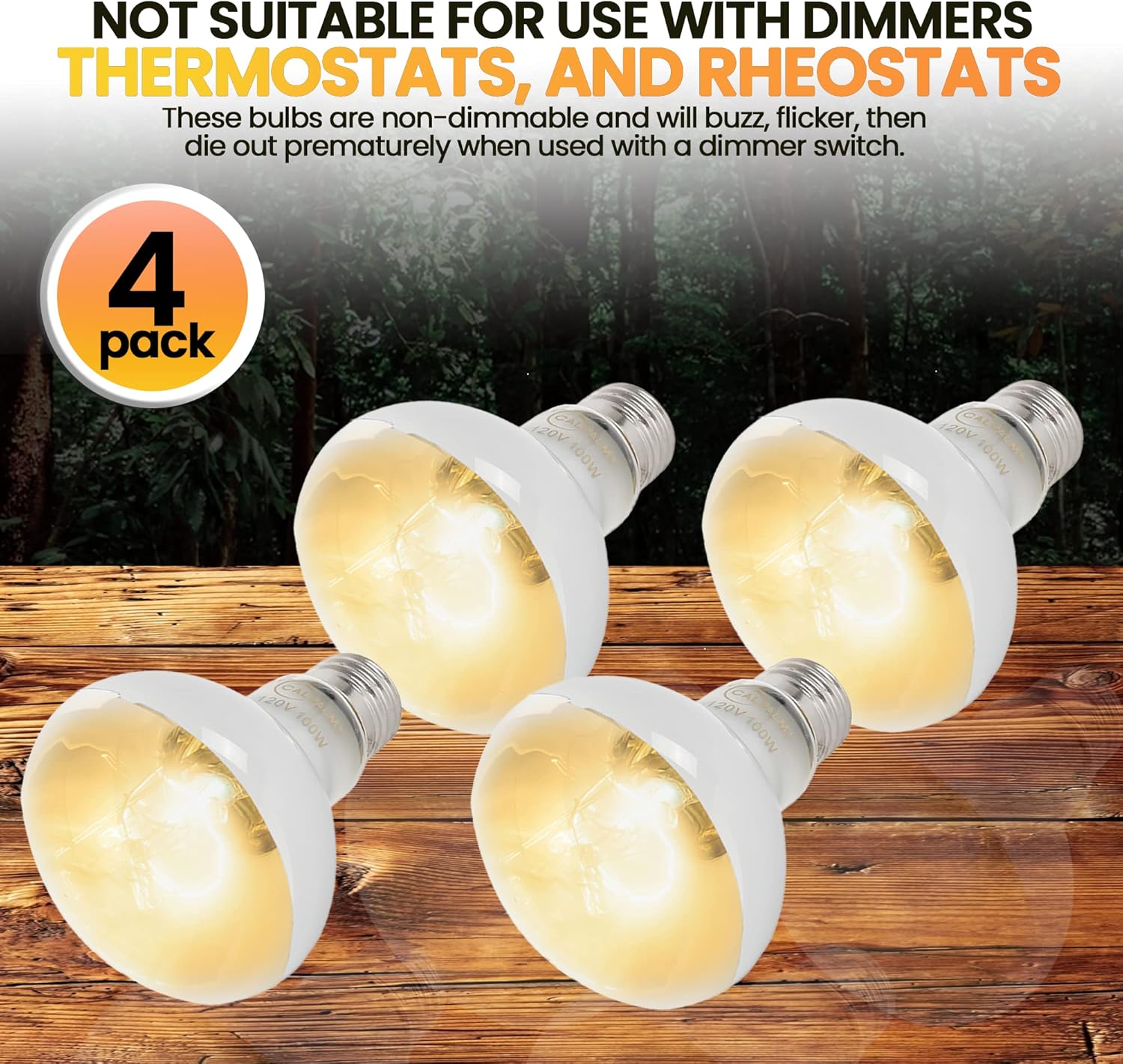 (4-Pack 100W Reptile Heat Lamp Bulbs - UVA Daylight Basking Light Bulbs for Reptiles, Turtles, Lizard, Bearded Dragon and Amphibians - 120V R80 Reflector Bulbs with E26 Screw Cap Base - Image 6