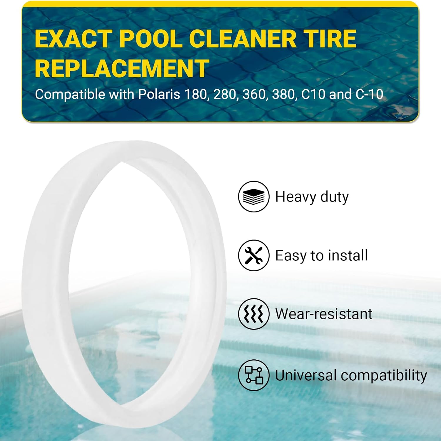 (6-Pack) The Exact Pool Cleaner Tire Replacement - Compatible with Polaris 180, 280, 360, 380, C10 and C-10 | Made of Premium, Heavy Duty Rubber - Improving The Parts Life Cycle by 50% - Image 2