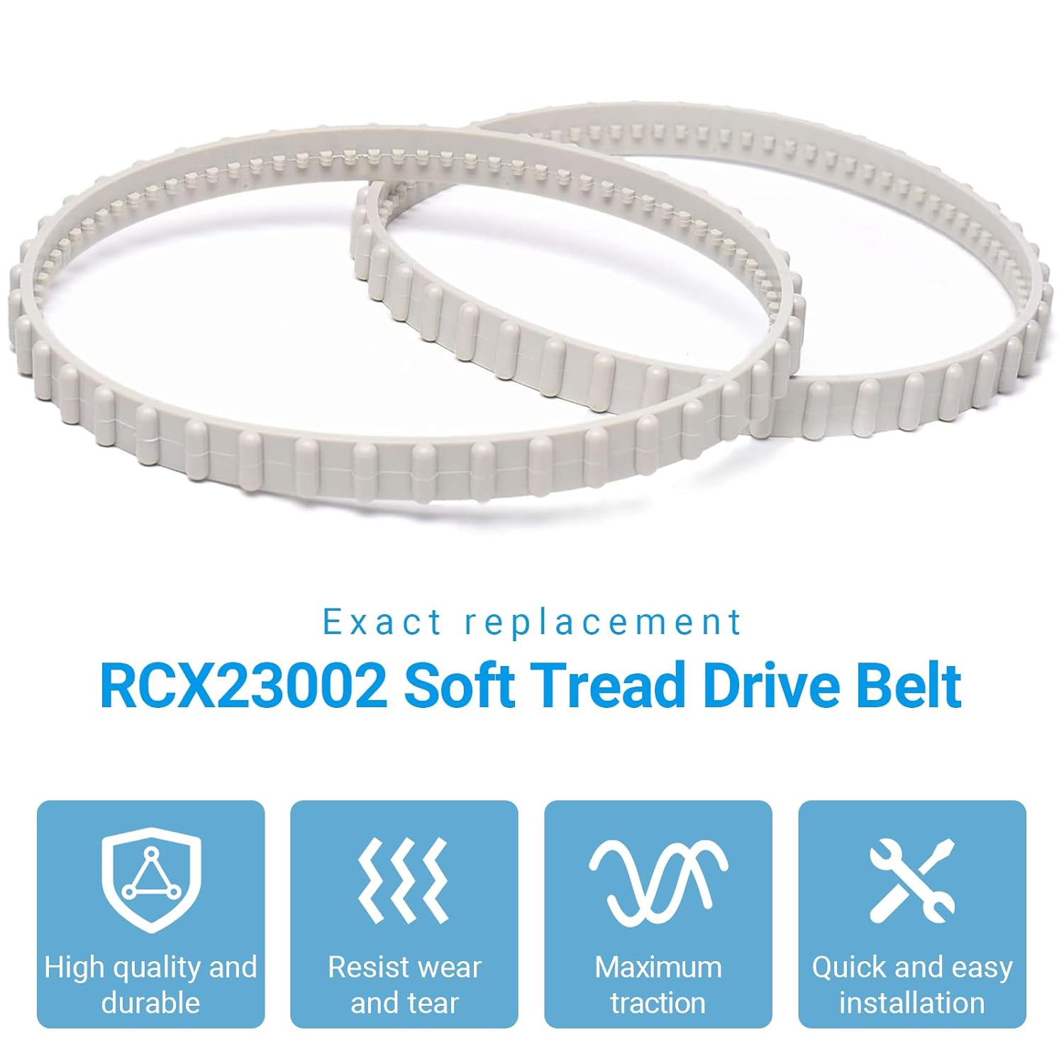 (2 Pack)  RCX23002 Replacement Soft Tread Drive Belt - Premium, Heavy-Duty Rubber Pool Cleaner Parts | Compatible with Aquavac Tiger Shark (Plus and QC) and SharkVac Pool Cleaners - Image 2