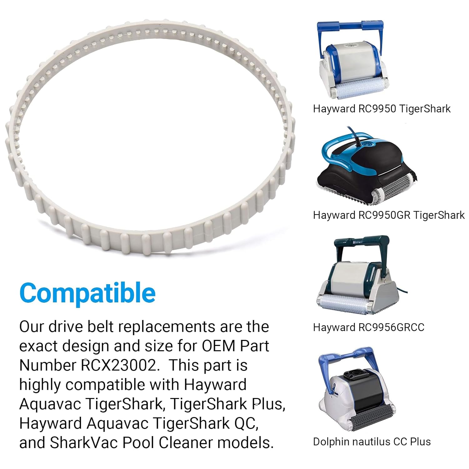 (2 Pack)  RCX23002 Replacement Soft Tread Drive Belt - Premium, Heavy-Duty Rubber Pool Cleaner Parts | Compatible with Aquavac Tiger Shark (Plus and QC) and SharkVac Pool Cleaners - Image 3