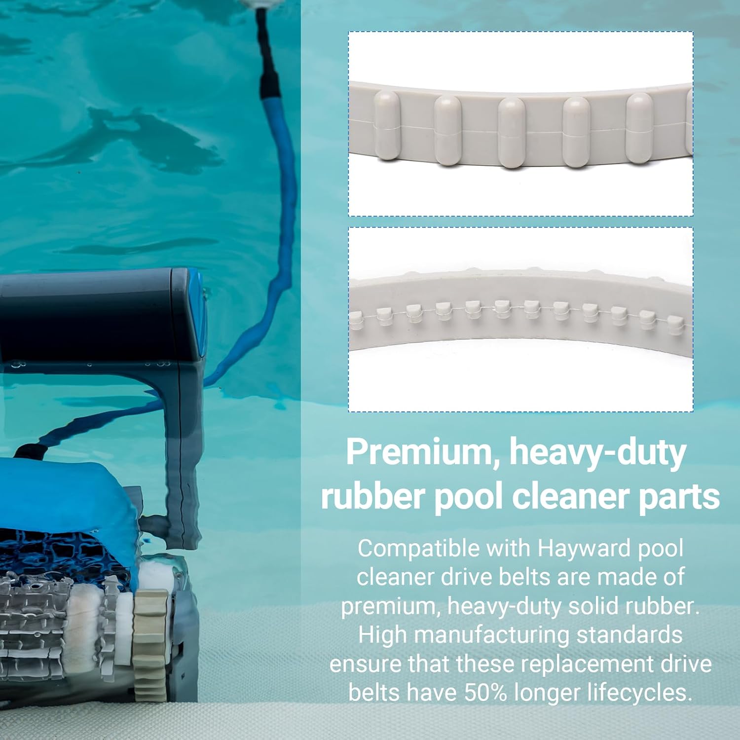 (2 Pack)  RCX23002 Replacement Soft Tread Drive Belt - Premium, Heavy-Duty Rubber Pool Cleaner Parts | Compatible with Aquavac Tiger Shark (Plus and QC) and SharkVac Pool Cleaners - Image 4
