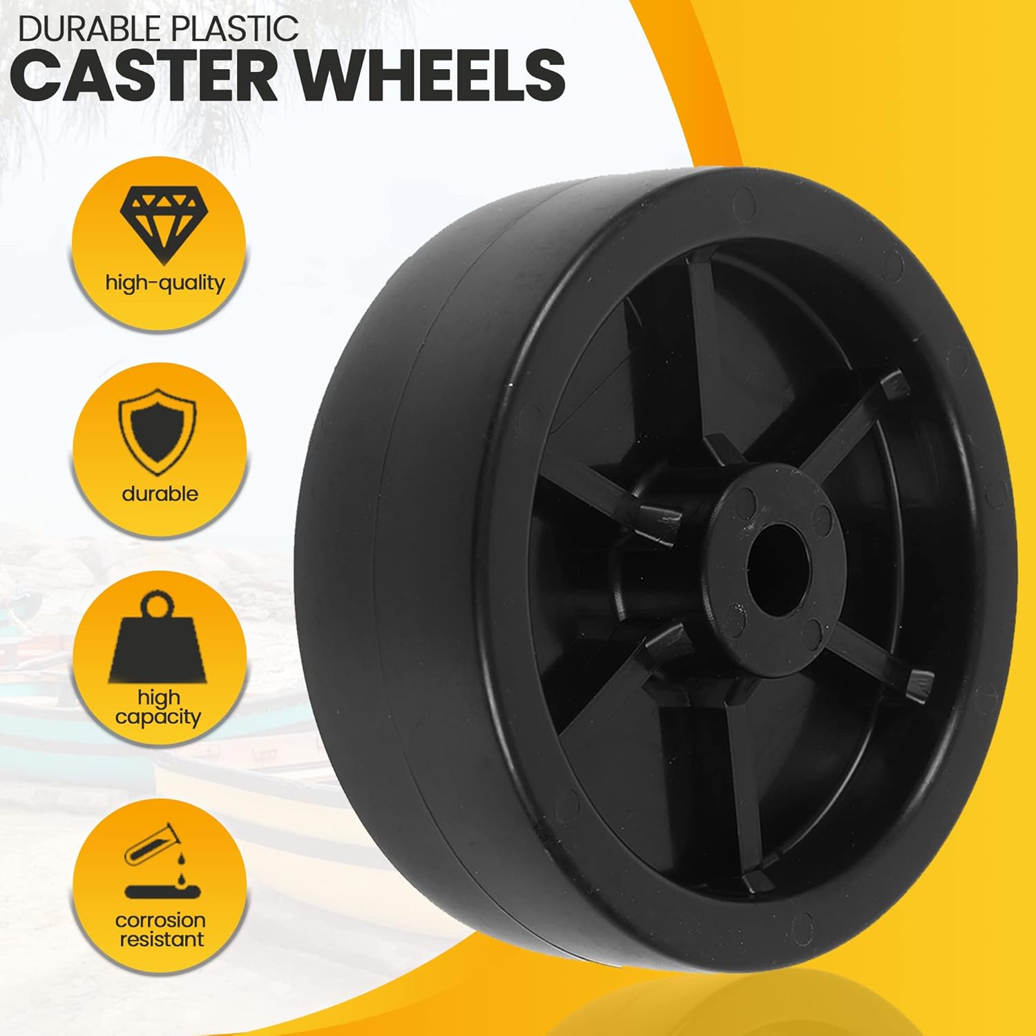 (2-Pack)  6-Inch Boat Trailer Jack Wheels - Universal Fit Black Plastic Caster Wheels - Includes All Mounting Hardware - Suitable for Boat Trailer Jacks with 1 or 2 Wheels - Image 2