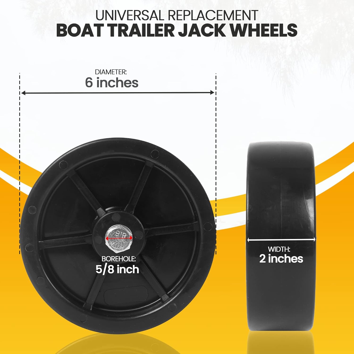 (2-Pack)  6-Inch Boat Trailer Jack Wheels - Universal Fit Black Plastic Caster Wheels - Includes All Mounting Hardware - Suitable for Boat Trailer Jacks with 1 or 2 Wheels - Image 3