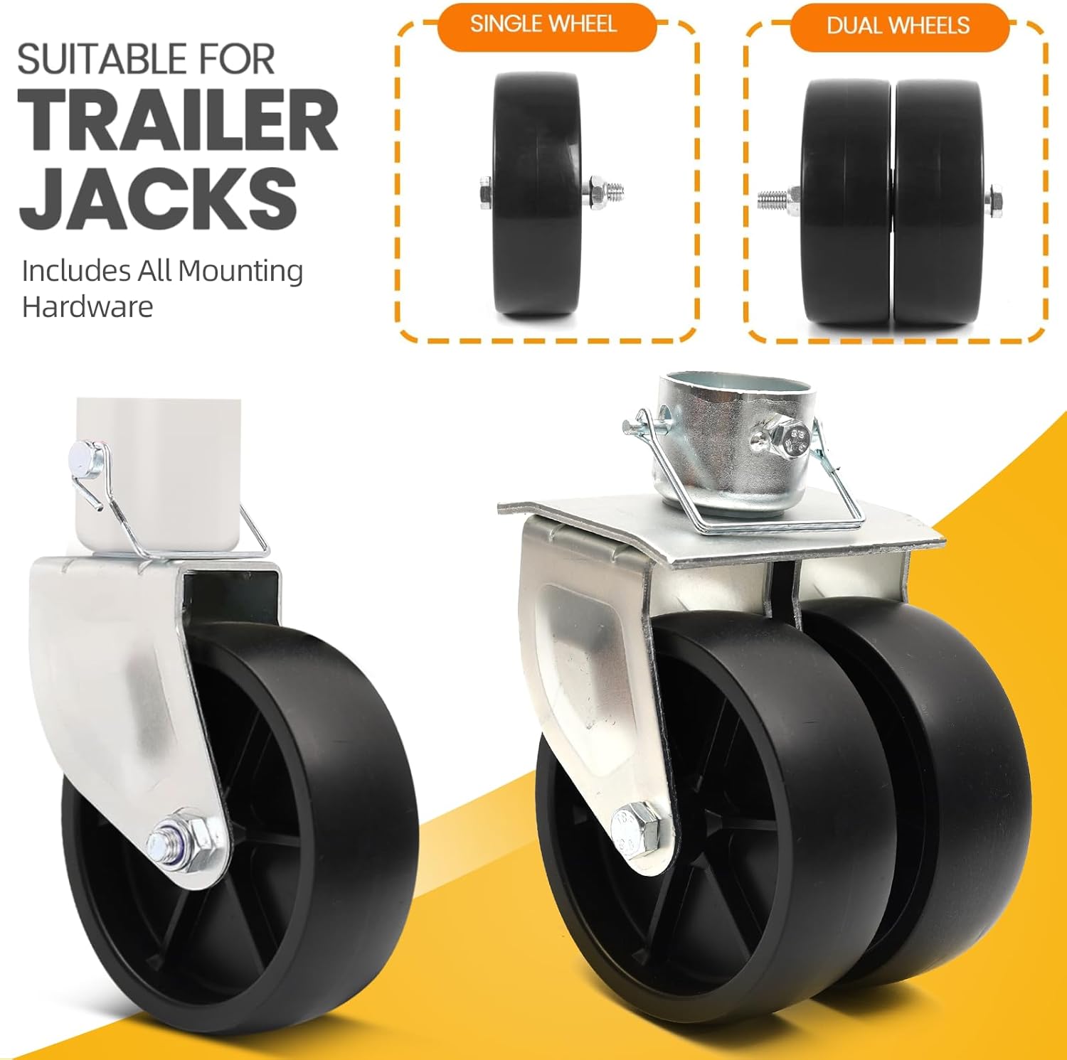 (2-Pack)  6-Inch Boat Trailer Jack Wheels - Universal Fit Black Plastic Caster Wheels - Includes All Mounting Hardware - Suitable for Boat Trailer Jacks with 1 or 2 Wheels - Image 4