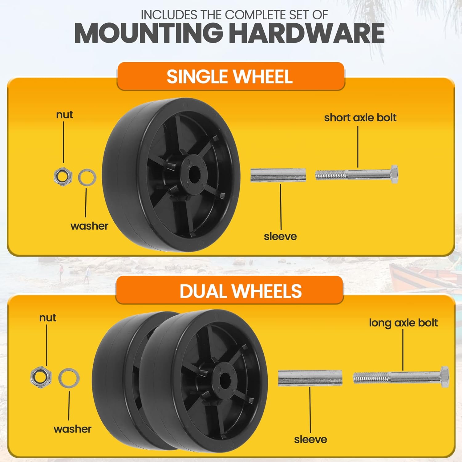 (2-Pack)  6-Inch Boat Trailer Jack Wheels - Universal Fit Black Plastic Caster Wheels - Includes All Mounting Hardware - Suitable for Boat Trailer Jacks with 1 or 2 Wheels - Image 5