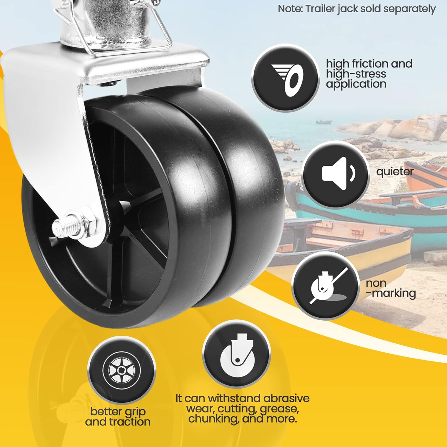 (2-Pack)  6-Inch Boat Trailer Jack Wheels - Universal Fit Black Plastic Caster Wheels - Includes All Mounting Hardware - Suitable for Boat Trailer Jacks with 1 or 2 Wheels - Image 7