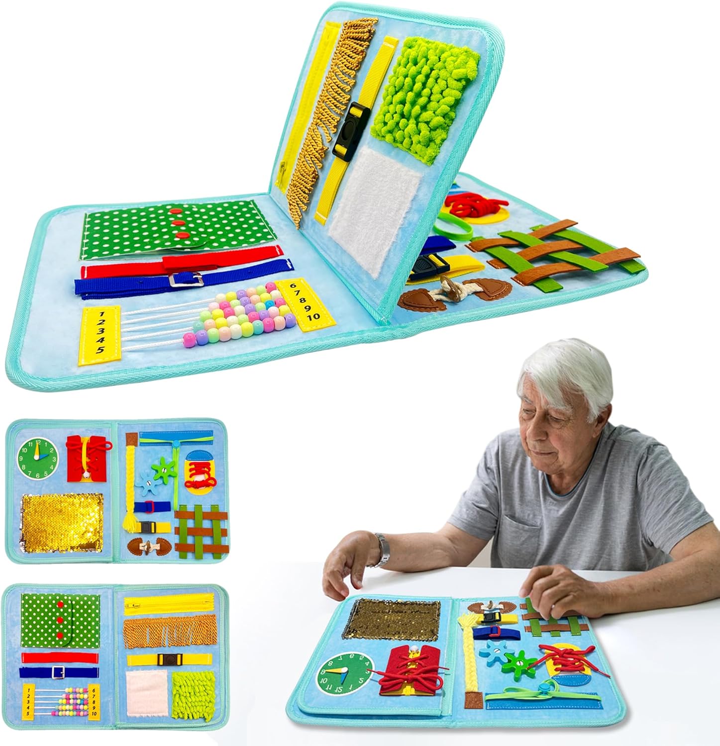 Blue Fidget Blanket for Dementia Patients | Dementia Activities for Seniors | Fidget Blanket for Adults with Dementia , Busy Blanket for Dementia Patients, 12*20 in - Image 1