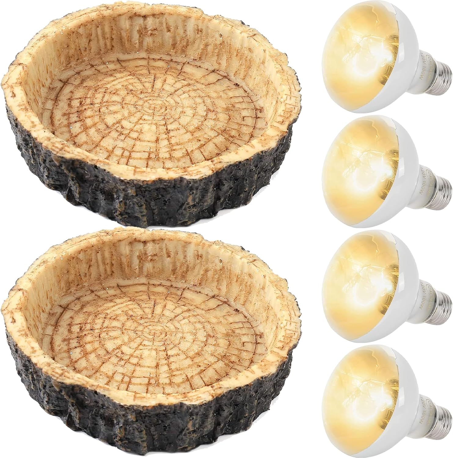 (4-Pack) Reptile Bowls and 100W UVA Heat Lamp Bulbs, (2-Pack) Water and Food Bowls and 4-Pack Reptile Heat Lamp Bulbs - Image 1