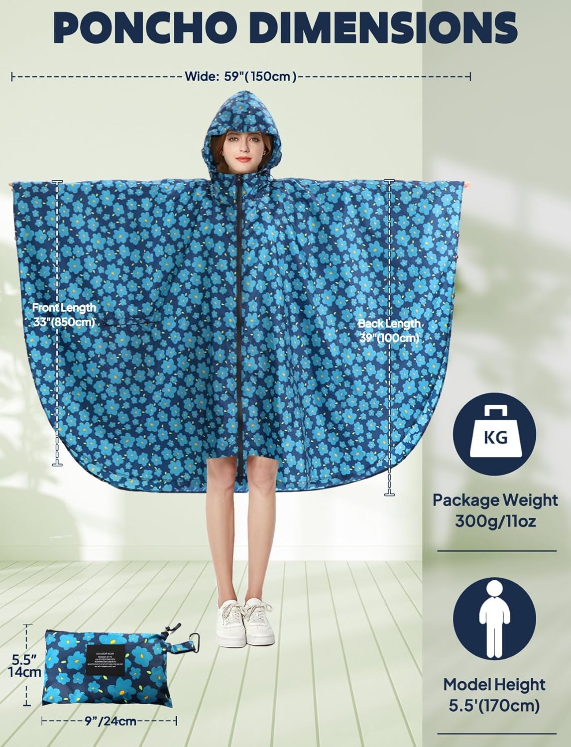 Waterproof Rain Poncho Lightweight Reusable Hiking Hooded Coat Jacket for Outdoor Activities - Image 2