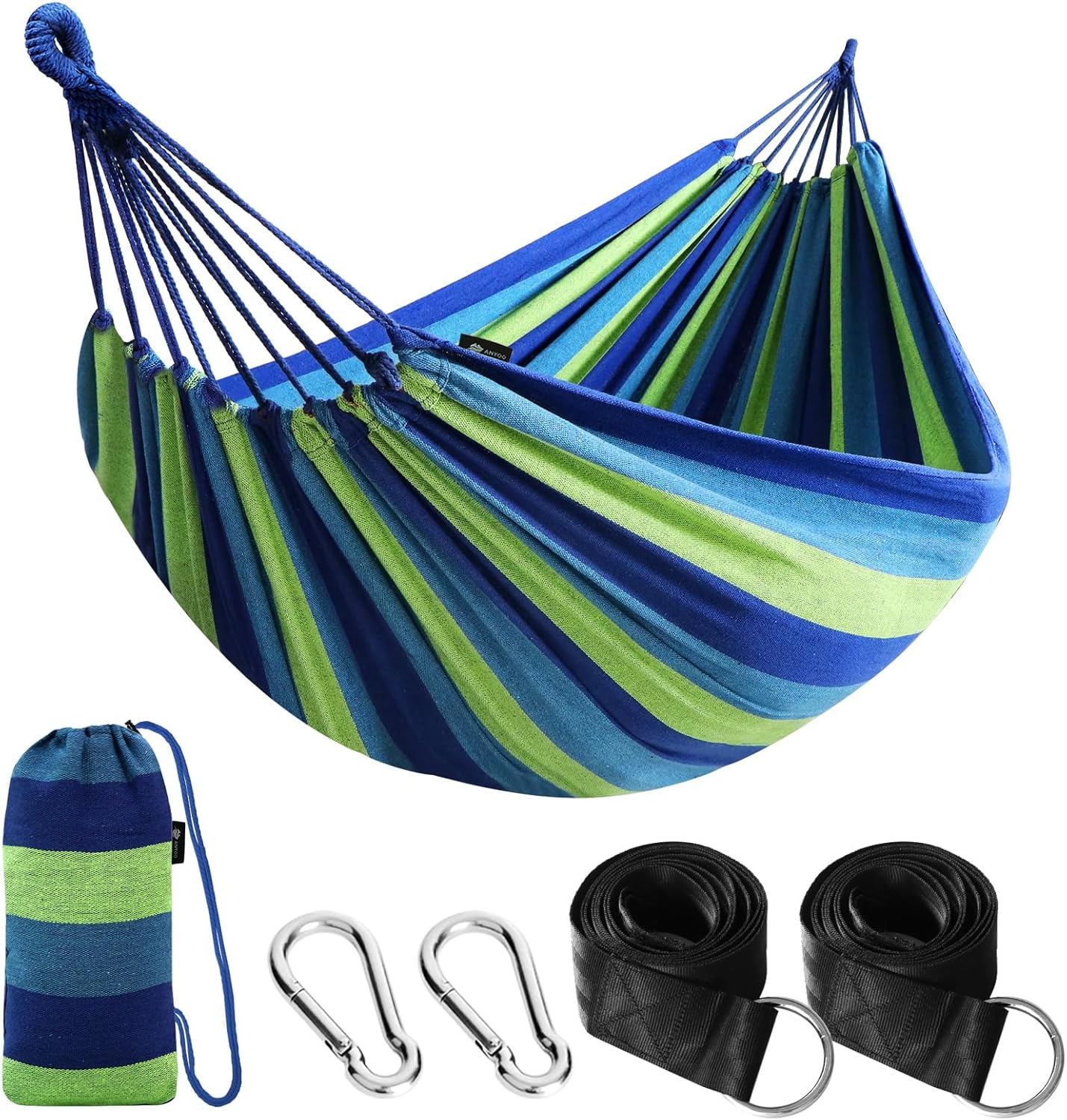 Cotton Hammock Portable Camping Hammocks for Hanging Sturdy Garden Comfortable Fabric Hammock with Tree Straps Up to 660lbs with Travel Bag for Camping Outdoor/Indoor Patio Backyard - Image 1