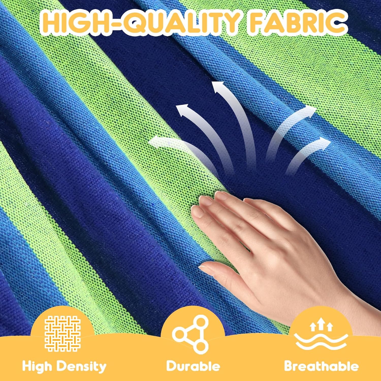 Cotton Hammock Portable Camping Hammocks for Hanging Sturdy Garden Comfortable Fabric Hammock with Tree Straps Up to 660lbs with Travel Bag for Camping Outdoor/Indoor Patio Backyard - Image 3
