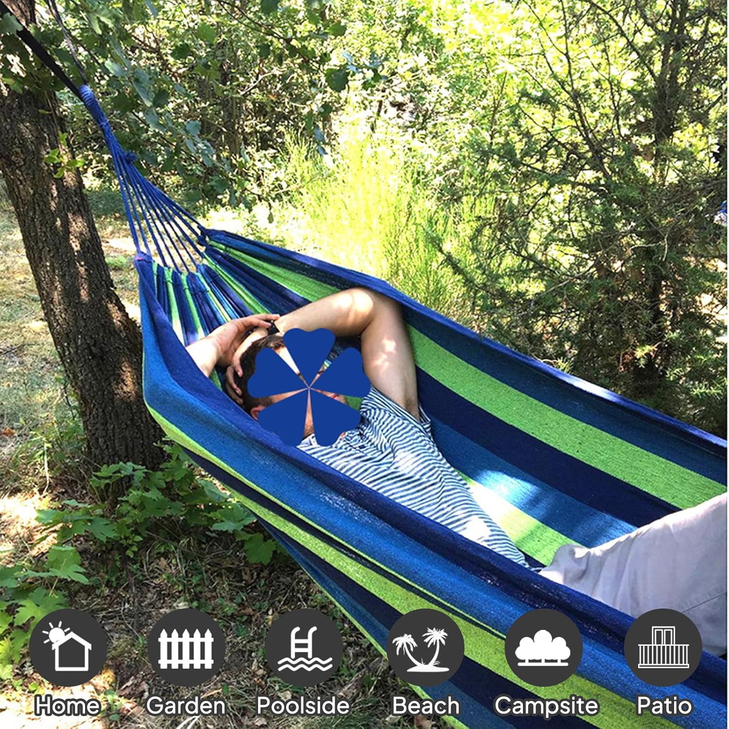 Cotton Hammock Portable Camping Hammocks for Hanging Sturdy Garden Comfortable Fabric Hammock with Tree Straps Up to 660lbs with Travel Bag for Camping Outdoor/Indoor Patio Backyard - Image 4