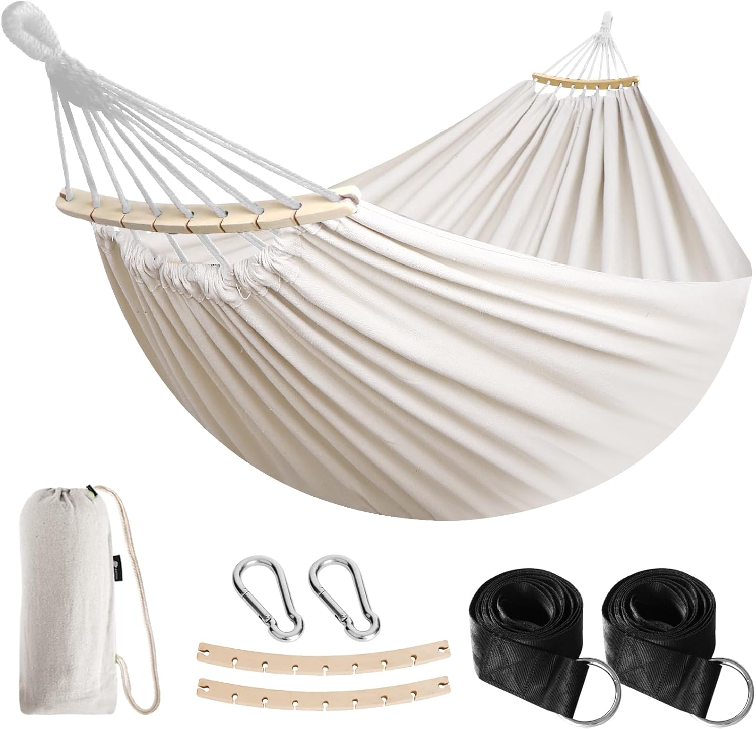 Garden Cotton Hammock Comfortable Fabric Hammock with Spreader Bar Sturdy Hammocks Up to 450lbs Portable Lightweight Hammocks with Travel Bag for Camping Outdoor/Indoor Patio Backyard - Image 1