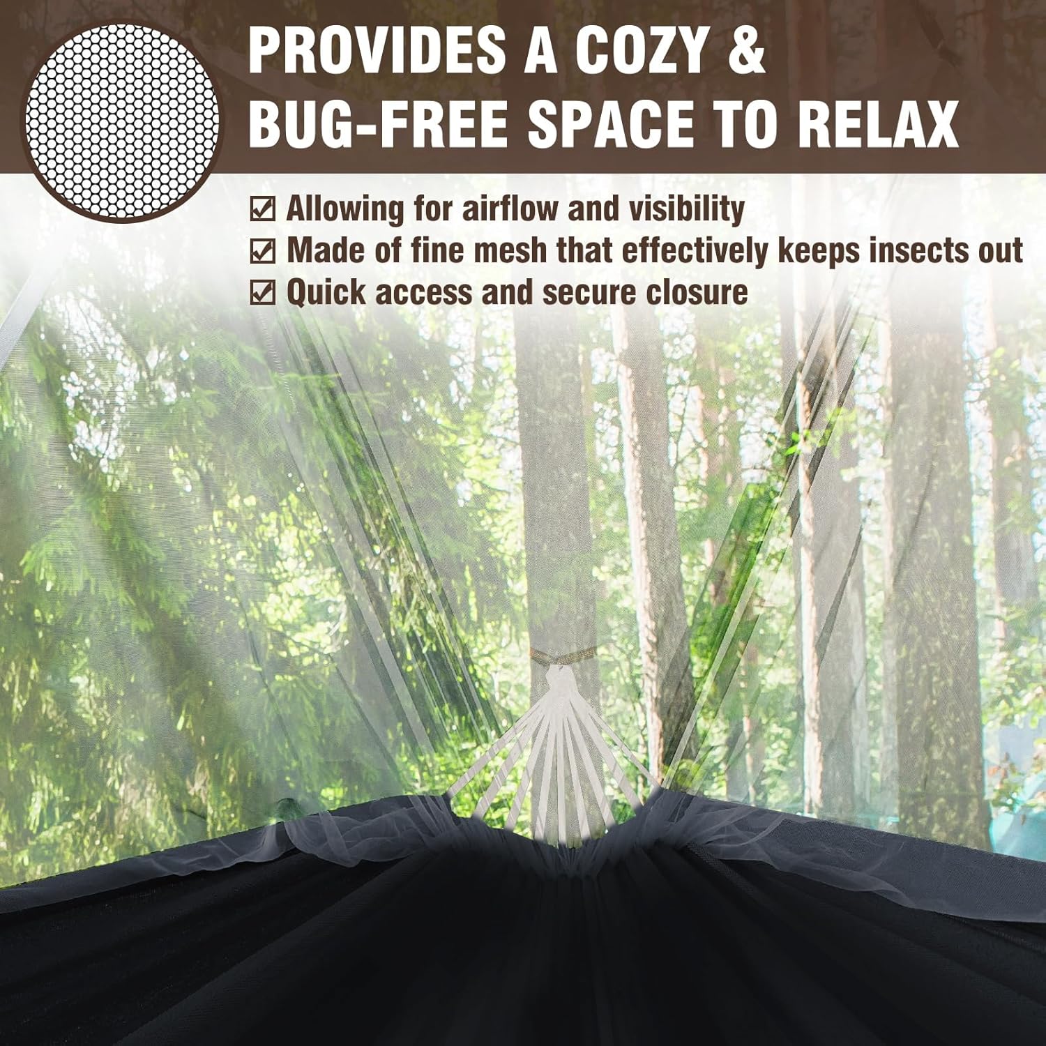 Camping Hammock with Mosquito Netting and Tree Straps - Sturdy Up to 450lbs for Outdoor, Backyard, Backpacking, Hiking - Image 2