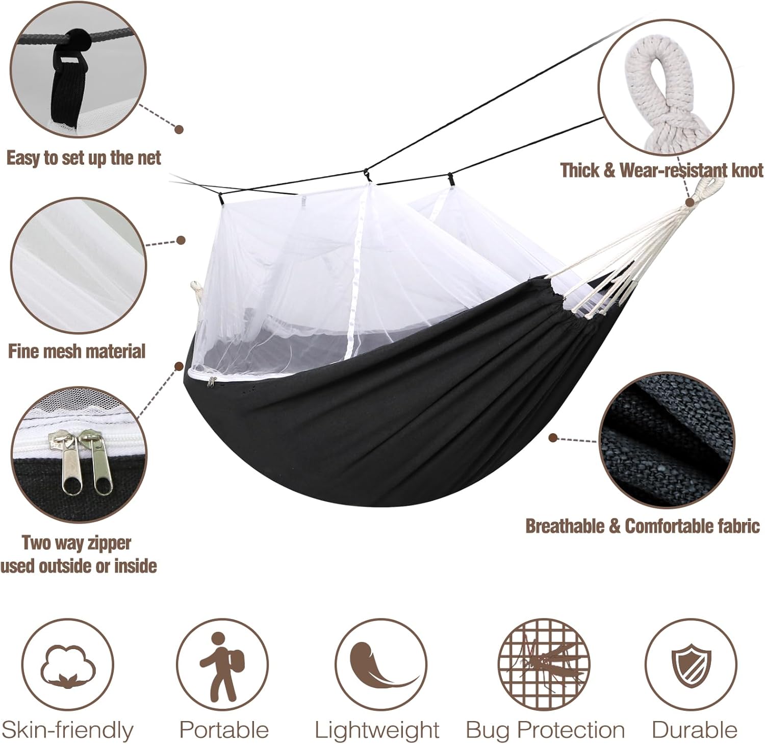Camping Hammock with Mosquito Netting and Tree Straps - Sturdy Up to 450lbs for Outdoor, Backyard, Backpacking, Hiking - Image 4
