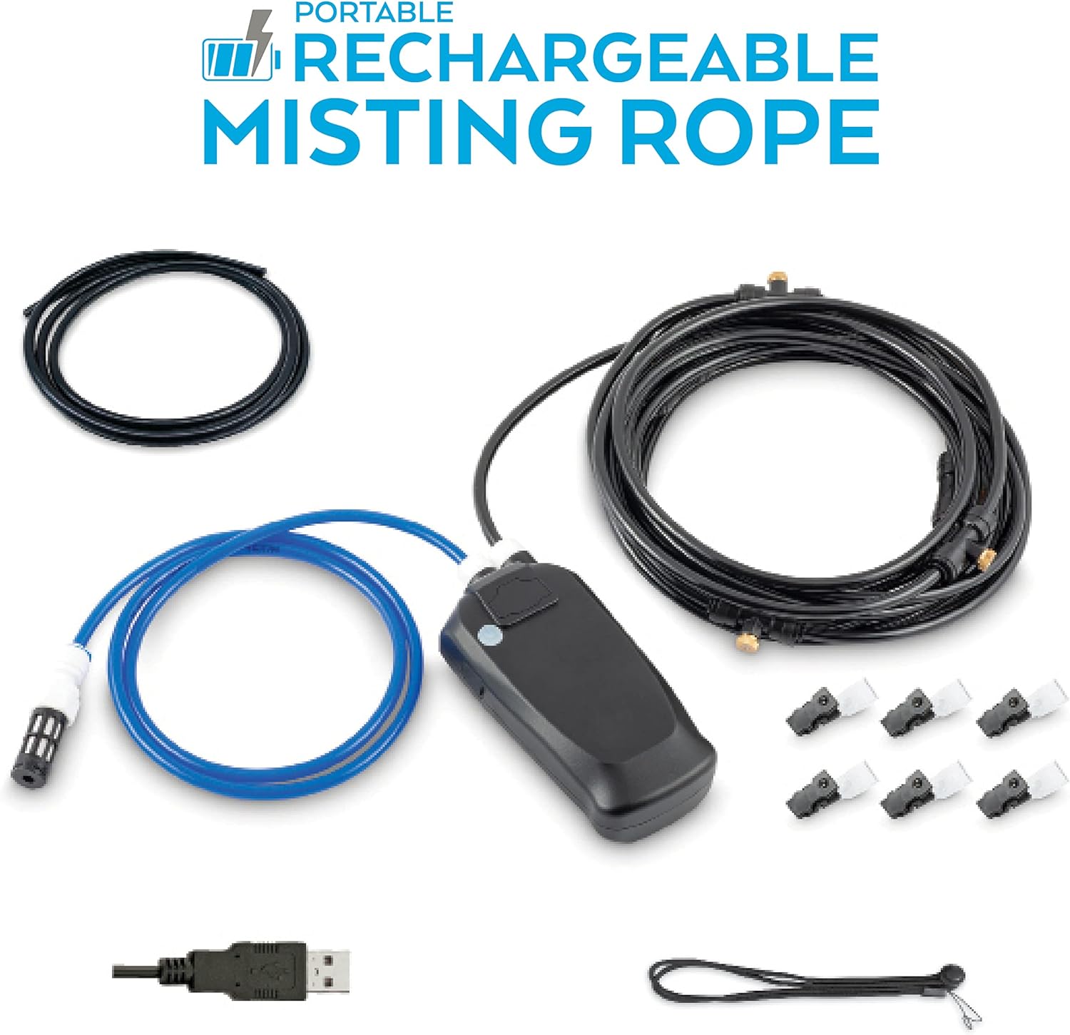 Rechargeable Outdoor Misting Rope, Up to 25 FT + 6 Mister Nozzles, NO Water Hose or Power Source Needed, Misters for Outside Patio or Misters for Reptiles Water Mister - Image 2