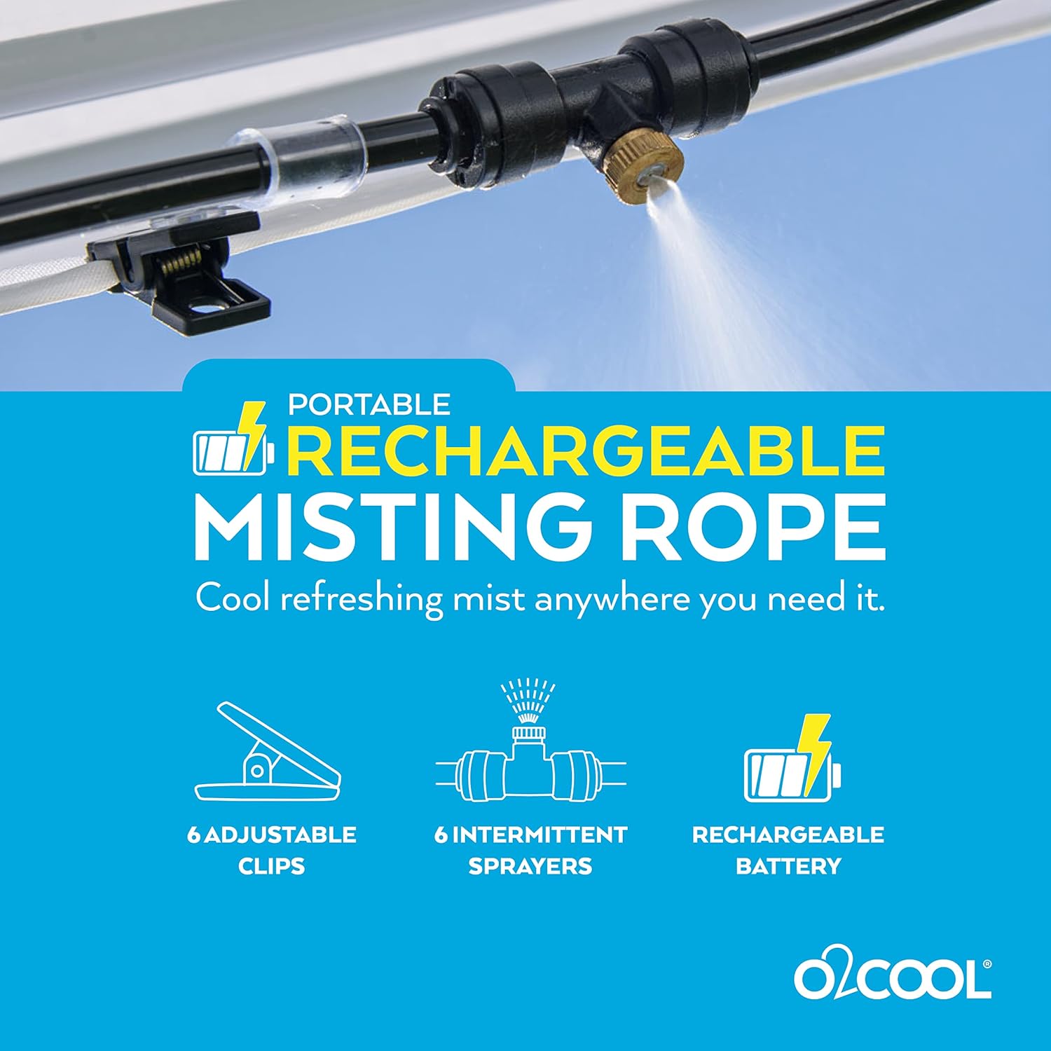 Rechargeable Outdoor Misting Rope, Up to 25 FT + 6 Mister Nozzles, NO Water Hose or Power Source Needed, Misters for Outside Patio or Misters for Reptiles Water Mister - Image 3