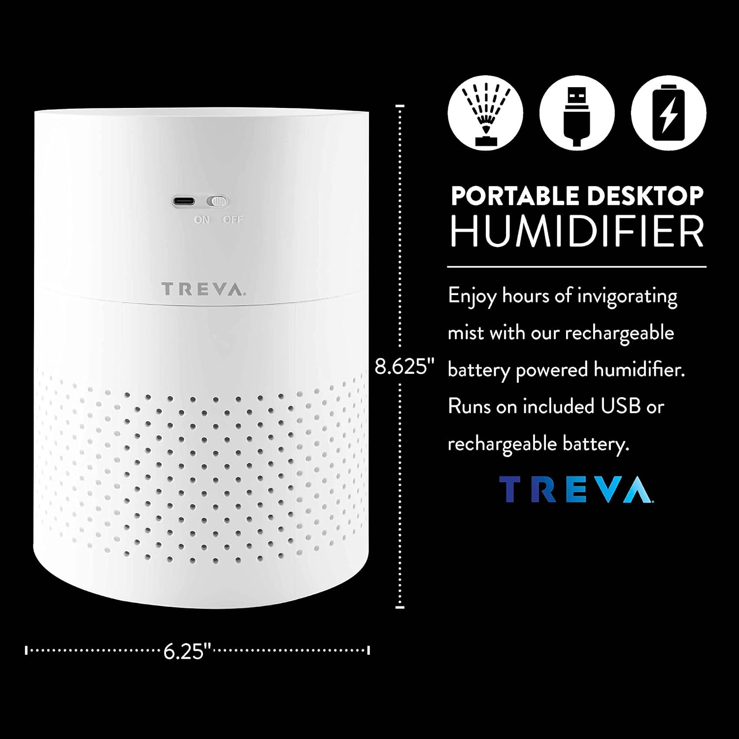 Portable Cool Mist Humidifier 2 Liter Capacity Rechargeable Battery Powered 2 Misting Modes Led Display Panel and Auto Shut Off - Image 3