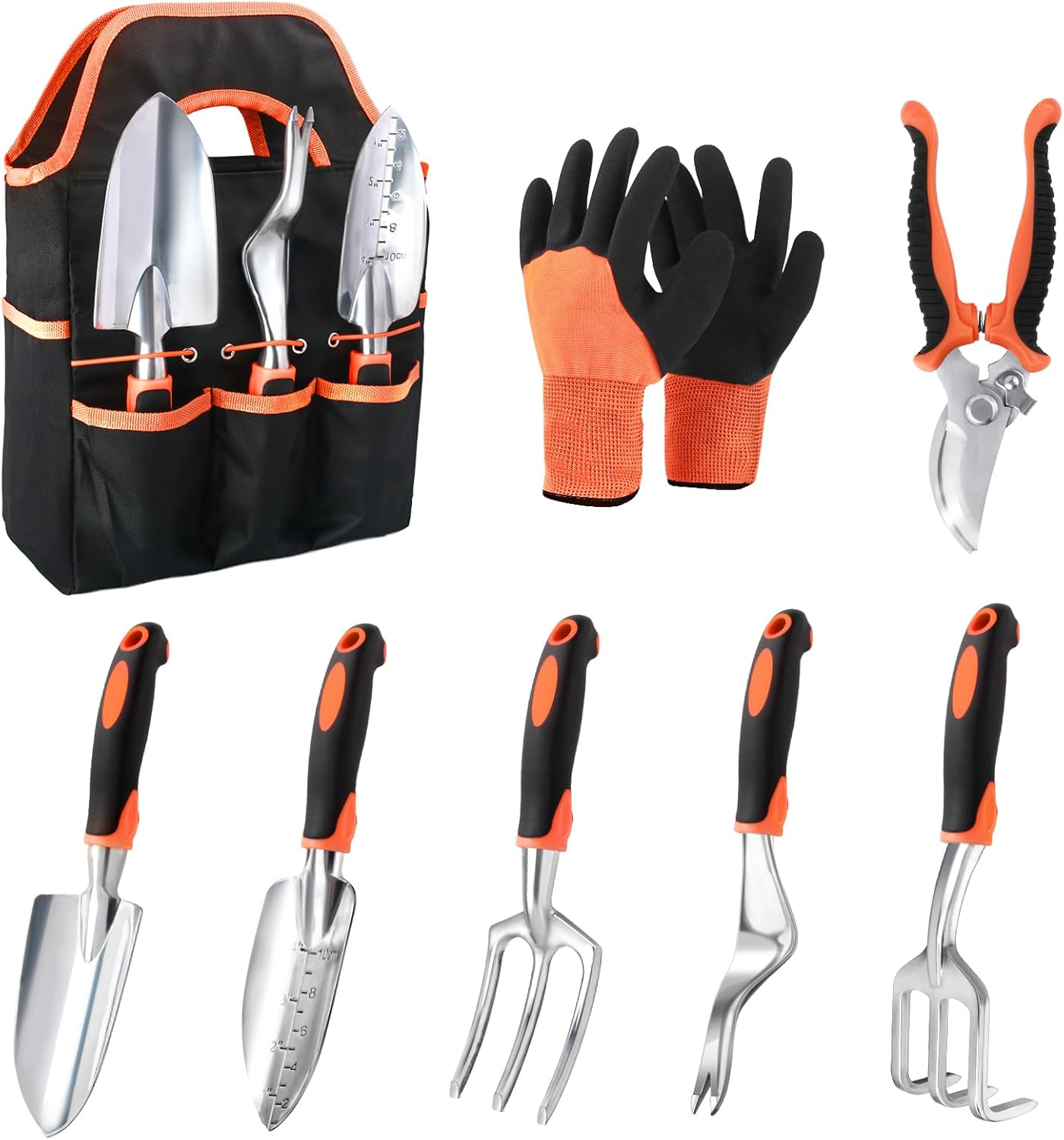 Garden Tools Set, 8 Piece Gardening Tools Set with Non Slip Ergonomic Handle, Heavy Duty Garden Tool Set with Storage Bag, Gardening Kit for Women, Garden Hand Tools Gift for Women and Men, Orange - Image 1
