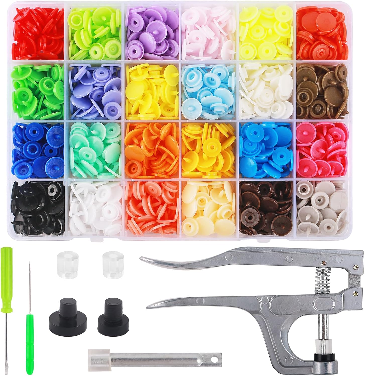 Snap Button Kit with Snaps Pliers, 240 Sets Plastic Snaps for Fabric, T5 Snap Buttons and Snappliers Set Starter Fastener Tool Kit for Sewing Clothing DIY Crafting (24 Colors) - Image 1