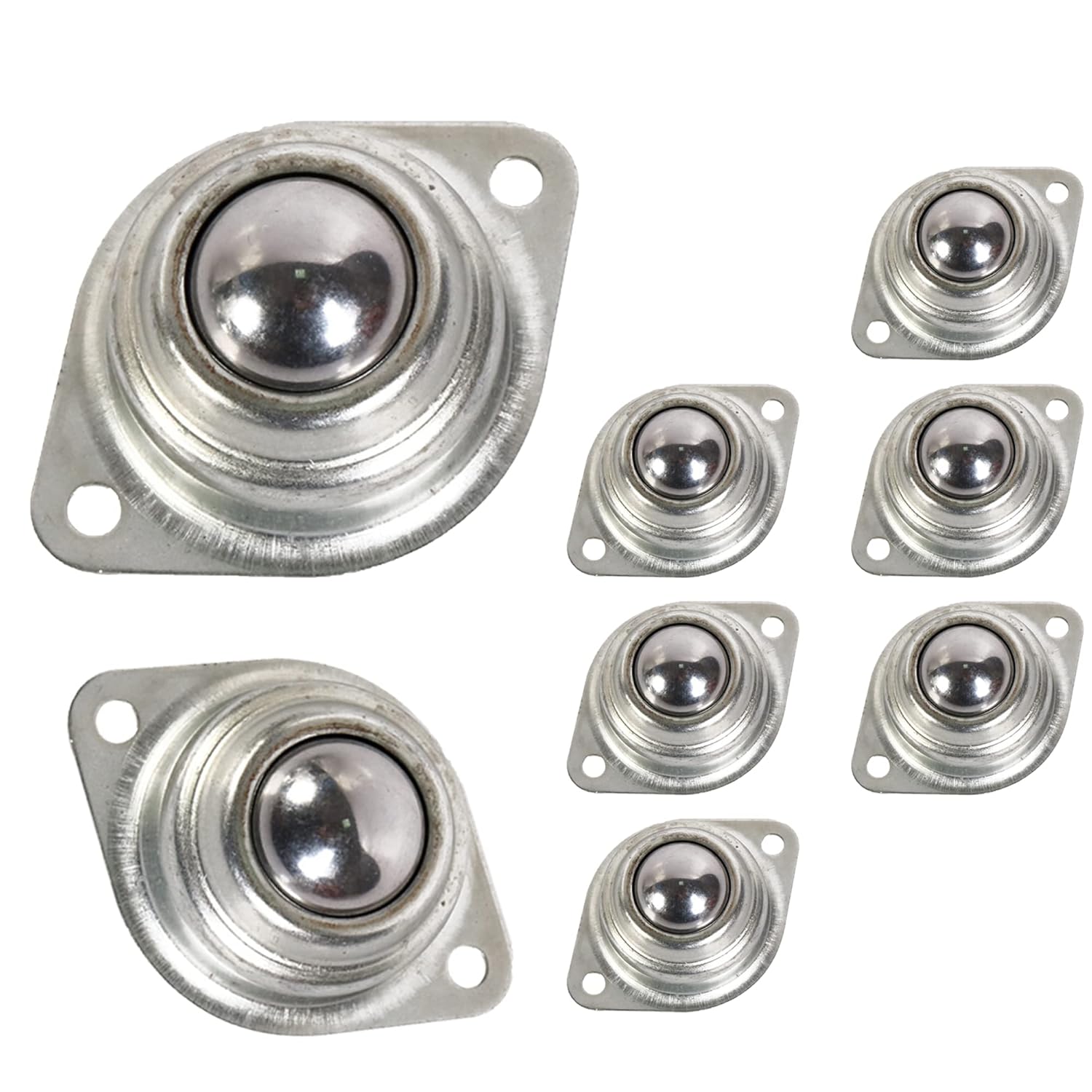 1” Rolling Ball Transfers 8 pcs, Universal Transfer Bearings of 400 Lbs Load Capacity, Two-Hole Flange Mounted Roller Bearings for Conveyor Transmission Furniture Wheelchair - Image 1