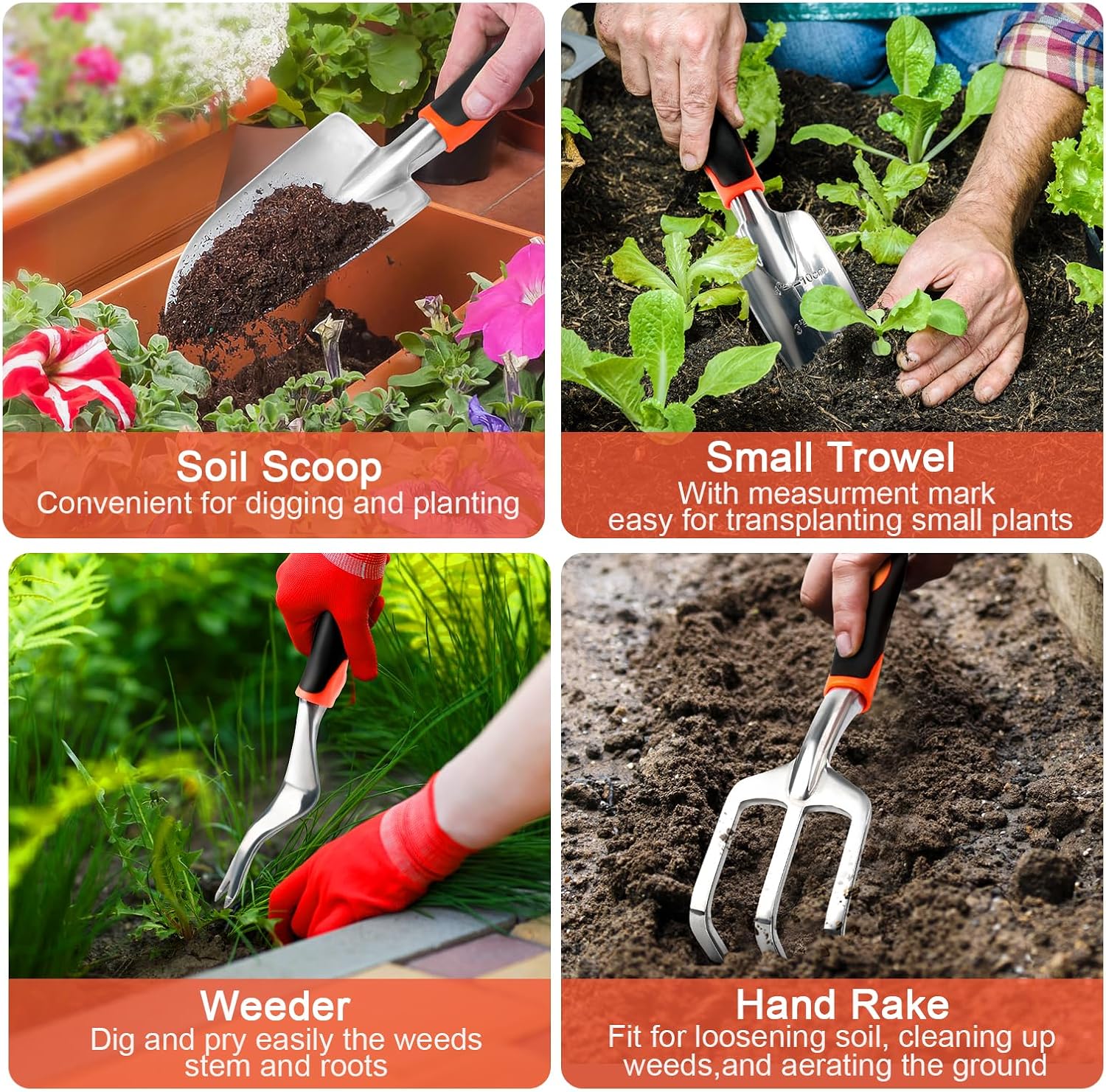 Garden Tools Set, 8 Piece Gardening Tools Set with Non Slip Ergonomic Handle+ Trimmer Shoulder Strap for Weed, Adjustable Shoulder Straps Pads - Image 5