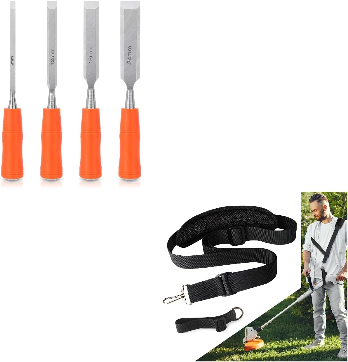 4 Piece Wood Chisel Sets Woodworking Tools Set, Wood Chisels for Woodworking + Trimmer Shoulder Strap for Weed, Adjustable Shoulder Straps Pads - Image 1
