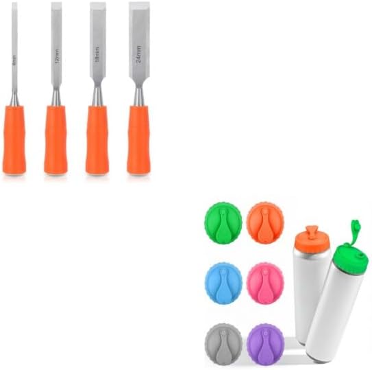 4 Piece Wood Chisel Sets Woodworking Tools Set, Wood Chisels for Woodworking + Silicone Soda Can Cover Lids, Pop Can Covers - Image 1