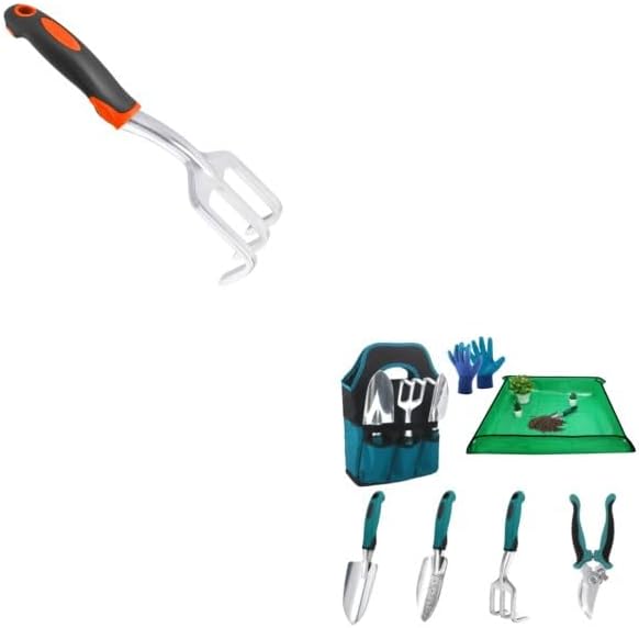 Hand Rake Garden Tool, Heavy Duty Hand Cultivators for Gardening + Garden Tools Sets, Gardening Tool Set with 39.3 in Repotting Mat - Image 1