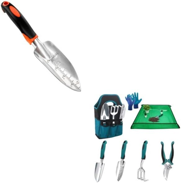 Garden Shovel Trowel Garden Tool with Measurement Mark + Garden Tools Sets, Gardening Tool Set with 39.3 in Repotting Mat - Image 1