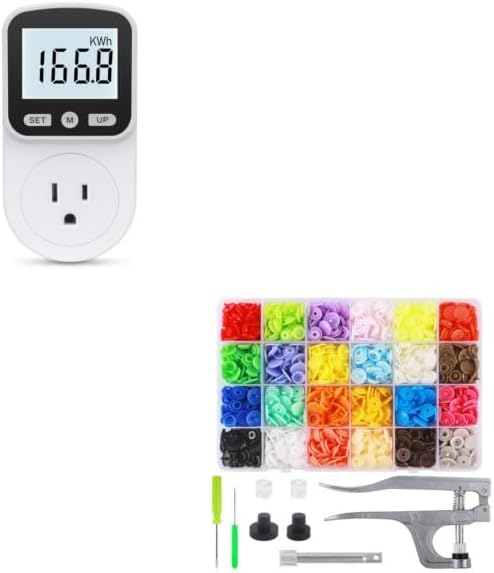 Upgraded Watt Meter Power Meter Plug Home Energy Monitor + Snap Button Kit with Snaps Pliers, 240 Sets Plastic Snaps for Fabric - Image 1