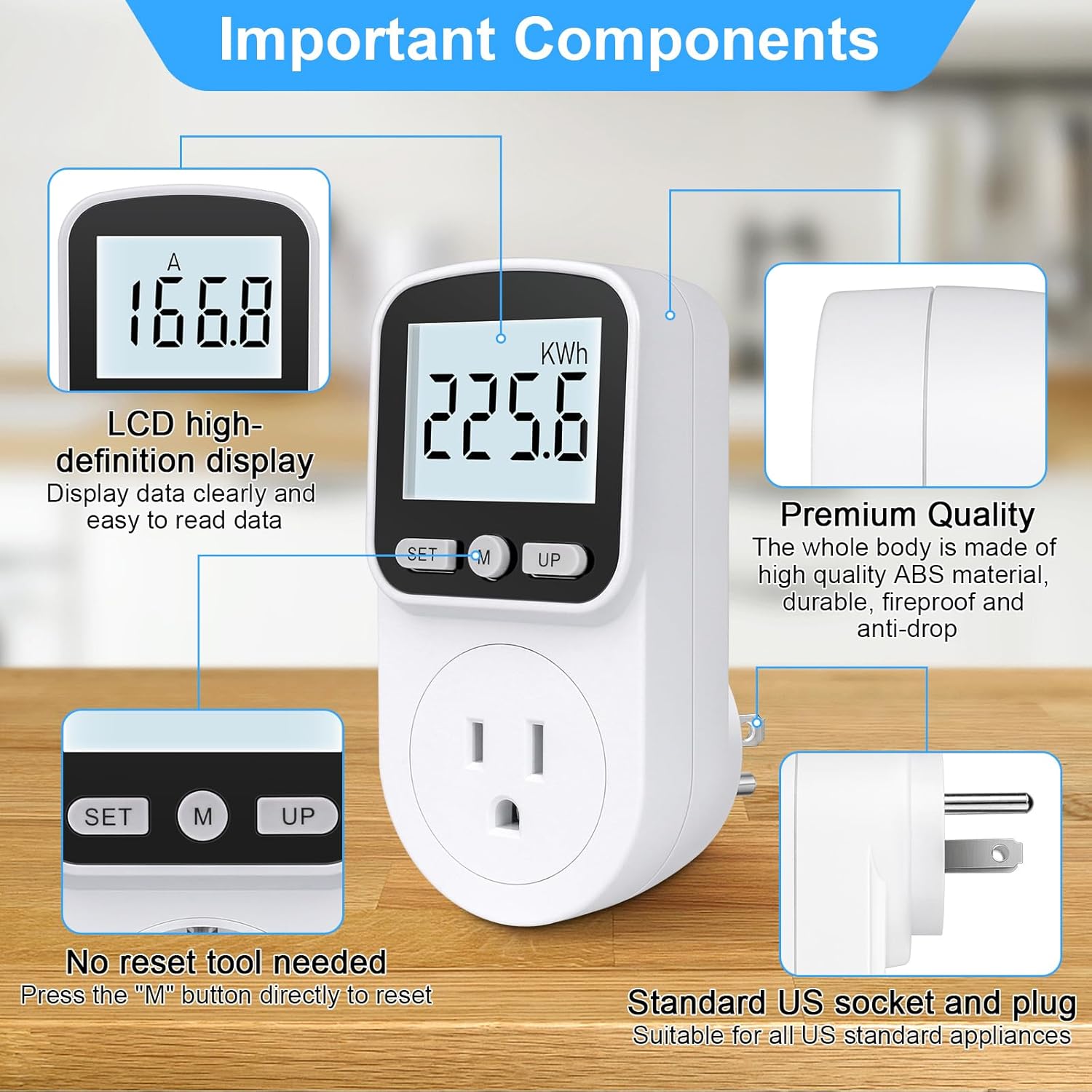 Upgraded Watt Meter Power Meter Plug Home Energy Monitor + Snap Button Kit with Snaps Pliers, 240 Sets Plastic Snaps for Fabric - Image 4